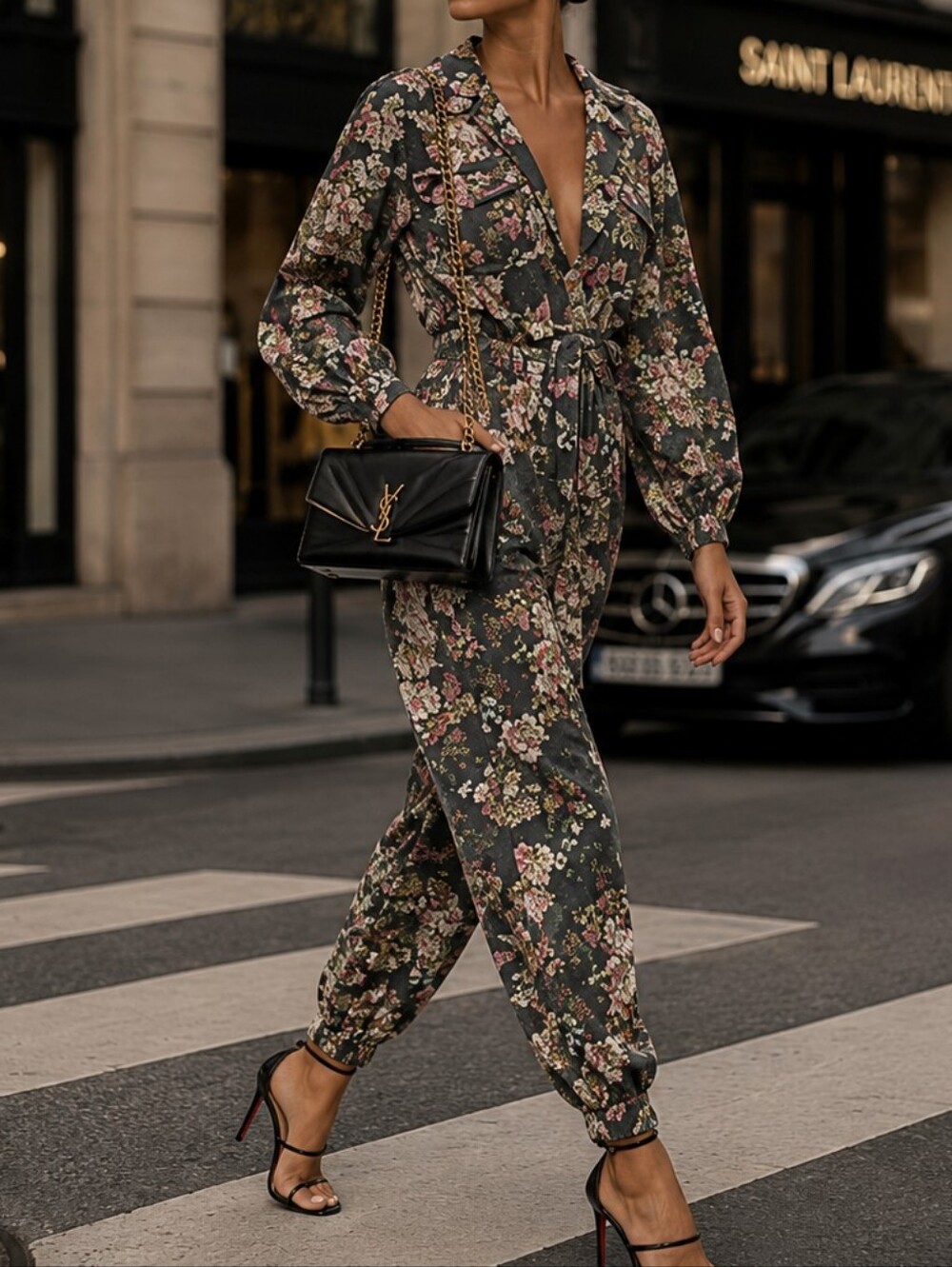 $396 Rococo Sand Jane Jumpsuit Black Floral XS